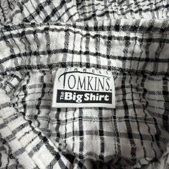Carole Tomkins The Big Shirt Black White Plaid Crinkle Button Up Shirt Size 2 - Picture 3 of 8